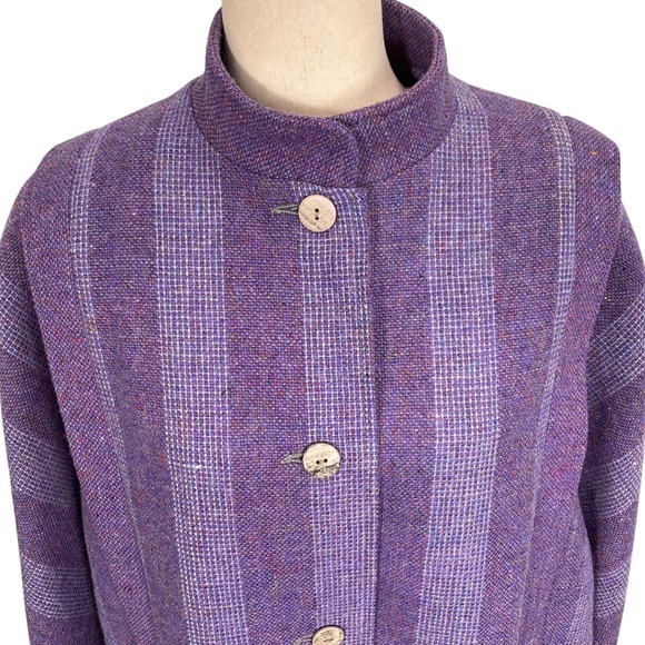 Triona Ireland Jacket Women Large Purple Stripe Tweed Ardara Donegal Coat - Picture 2 of 11